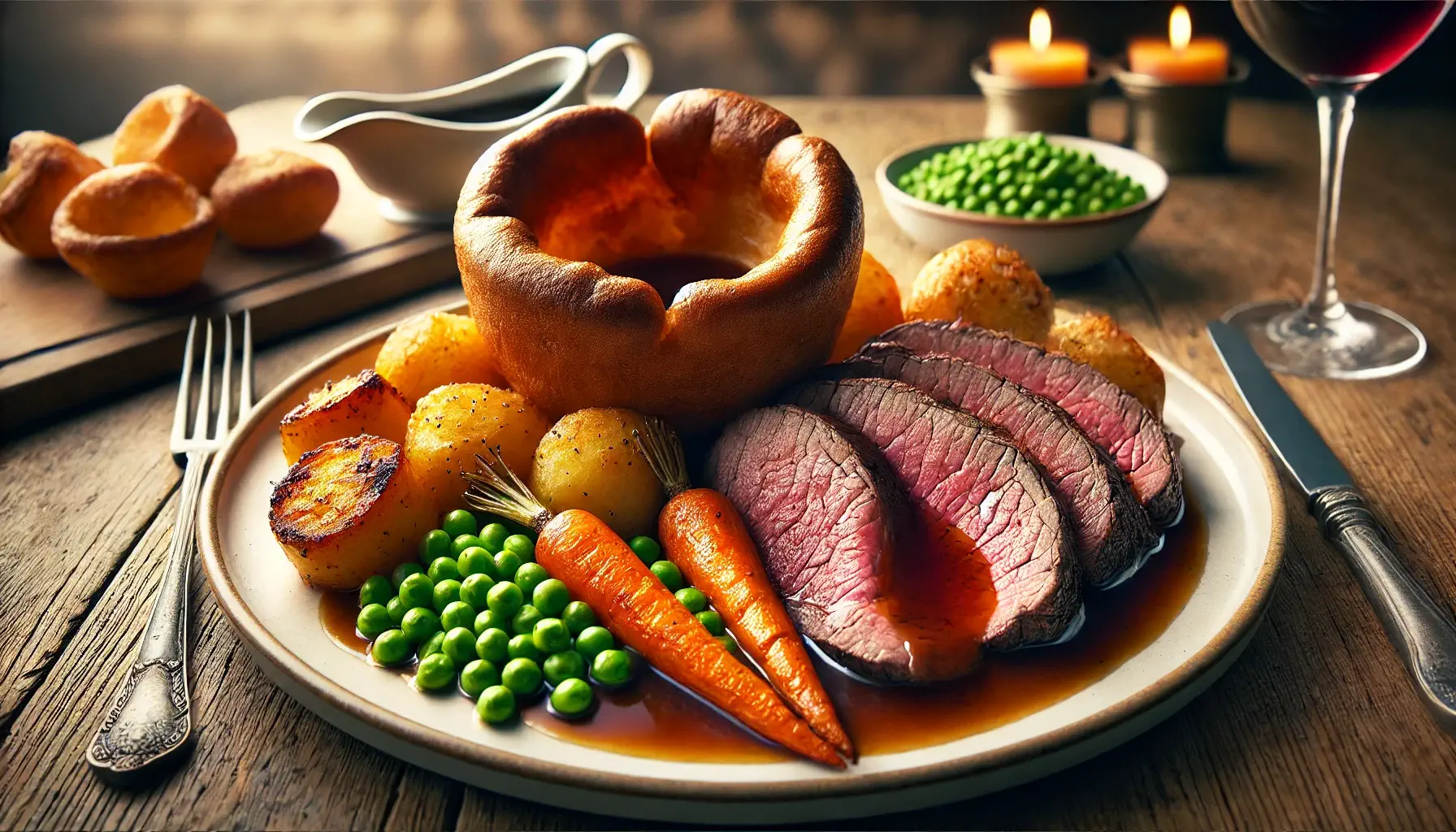 رست بیف (Roast Beef) و یورکشایر پودینگ (Yorkshire Pudding)