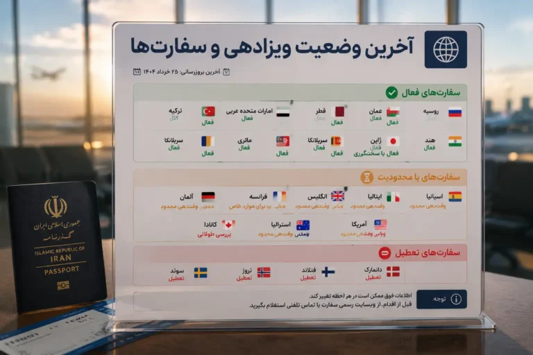 اپدیت وضعیت ویزادهی و سفارت ها